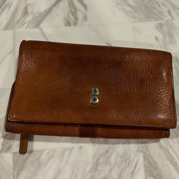 VTG Fossil Wallet Brown Leather Trifold Snap Close Checkbook 4” x 7” - Picture 9 of 15